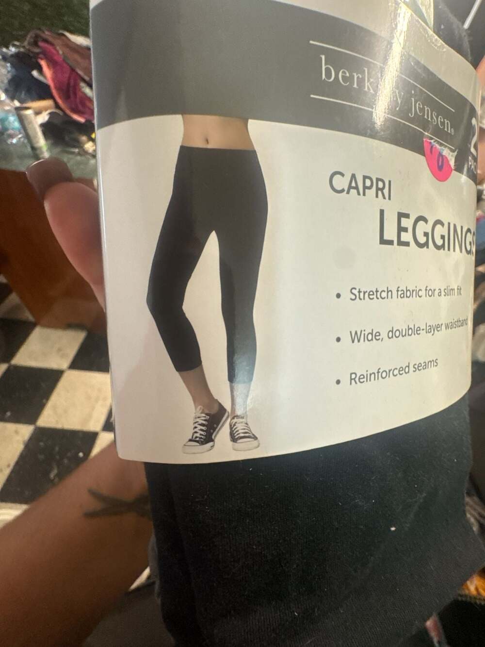 Berkley Jensen Women's Capri Leggings 2-Pack, Black/Grey, Size Large